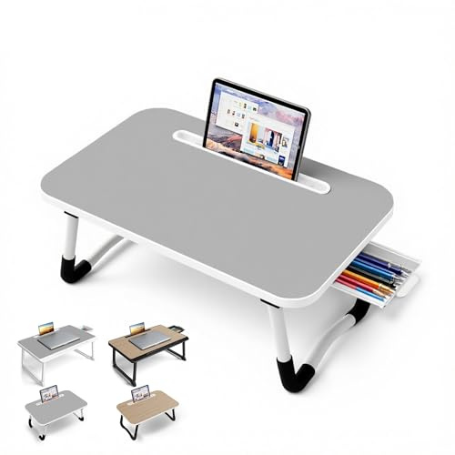 Table de lit - Petit Bureau de Genou 48 x 30 cm pour Petit-déjeuner au lit, études, Travail de Bureau, Jeux, écriture et Lecture. Table Plateau Support d'ordinateur Portable (Small Gray 48x30)