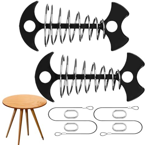 Estacas de amarre de cubierta | Estacas de espina de pescado para muebles de exterior - Estacas de aleación de aluminio con 4 mosquetones y 2 cuerdas para camping, tienda de campaña, barbacoa