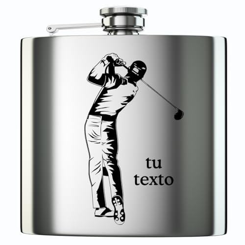 Petaca Personalizada Grabado de Golfista de Acero Inoxidable - Graba Tu Nombre o Frase - diseño deporte golf (175ml)
