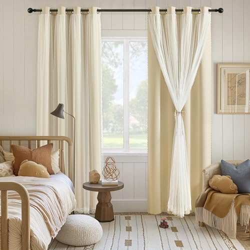 XiDi Beige Blackout Curtains 84 In Bedroom Eyelet Drapes 2 Panels
