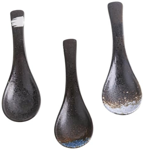 Garneck 3 pezzi Cucchiai Giapponesi in Ceramica per Zuppa e Riso Design Semplice ed Elegante Materiale Sicuro e Manico Confortevole Colori Casuali Utensili Multifunzionali Colore Casuale