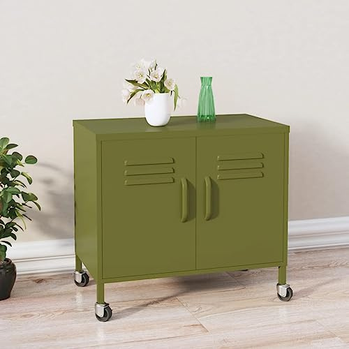 Frdhee Aparador Pequeño Armario Cocina, Armario de Almacenamiento Acero Verde Oliva 60x35x56 cm para Comedor Cocina Dormitorio