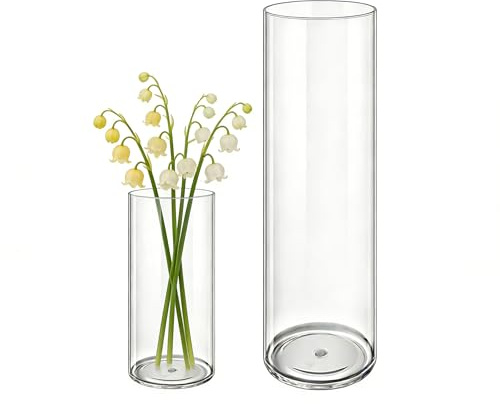 MELEJIA Set di 2 Vasi in Acrilico, Rotondo Vaso Trasparente, Vaso Indistruttibile Leggero, Vasi Trasparente Resistente per Fiori Freschi/Finti, Decorazione Interna/Esternea (10 x 20cm e 12 x 40cm)