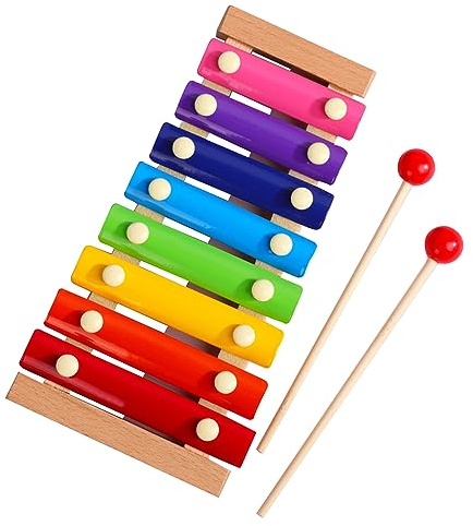 ZJchao Musikalisches Xylophon für Kinder mit 8 Tönen, Farbenfrohen Klangstäben aus Holz, Inklusive 2 Schlägeln für Frühes Lernen und Kreatives Spielen für Kleinkinder und Kinder (Kiefernholz)