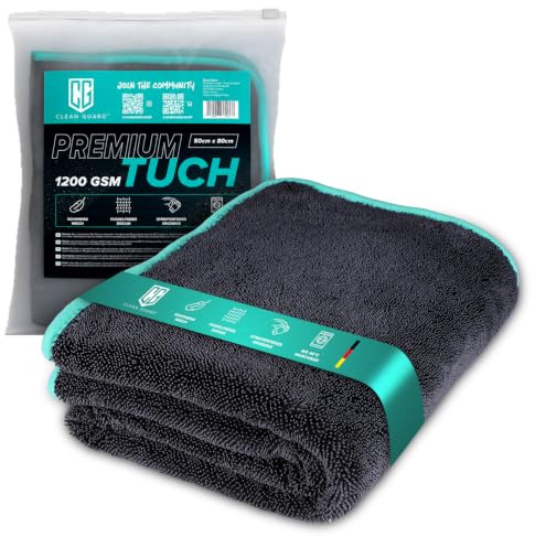 CLEAN GUARD Easy Dry Auto Trockentuch | Ultra saugstark XXL Mikrofasertuch 80x50 cm 1200 GSM – Premium Auto Trockentuch für Autopflege, Motorrad & Haushalt – fusselfrei, schonend, langlebig, waschbar
