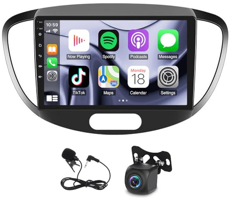 2+32G Android 13 Autoradio per Hyundai i10 2007–2013, 9 pollici Touchscreen Lettore Ricevitore Multimediale Digitale con Carplay Android Auto navigazione GPS WiFi Bluetooth FM RDS SWC schermo diviso