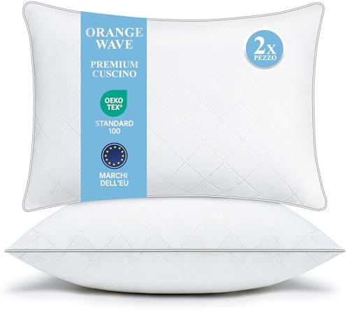 Orange Wave Almohadas 50x70 cm Pack de 2 – Microfibra hipoalergénica, Suaves y Transpirables, certificadas Oeko-Tex, Ideales para Dormir cómodamente