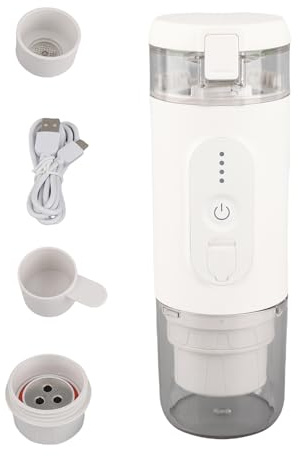 Yctze Portable Electric Coffee Maker - Cordless Mini Brewer with 2-in-1 Ground/Capsule, 18 Bar Pressure, 2500mAh Battery, Ideal for Travel & Camping (White)