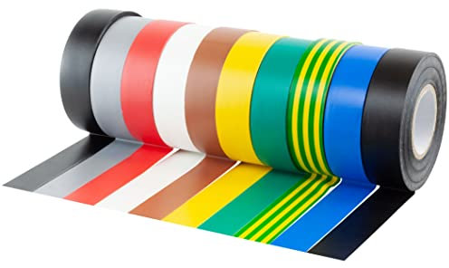 Gocableties - Nastro isolante set colorato - 19 mm x 20 m - Robusto ed autoadesivo - Per proteggere, unire e riparare cavi - 10 rotoli