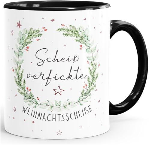 MoonWorks Kaffee-Tasse Spruch scheiß verfickte Weihnachtsscheiße Anti-Weihnachten-Tasse Kaffeebecher Weihnachtsmuffel Inner-schwarz Keramik-Tasse