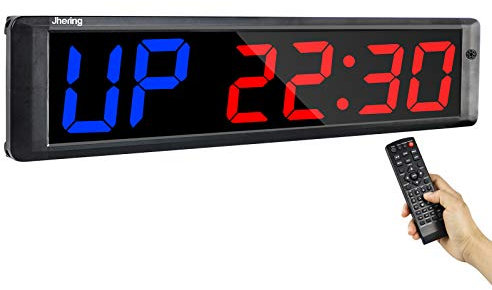 Jhering LED Temporizador de Entrenamiento de Intervalo, Cronómetro, Reloj de Cuenta Atrás/Arriba, Temporizador de Gimnasio con Remoto para Gimnasio en Casa Garaje Fitness 4 6 dígitos(Azul/Rojo)