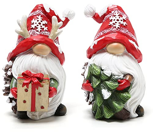 Hodao Christmas Resin Gnomes Handmade Christmas Resin Gnomes Holiday Present, Winter Table Christmas Tree Decorations Indoor and Display on Mantel or Window Sill
