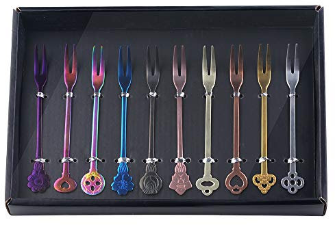 Buyer Star Lot de 10 petites fourchettes à cocktail en acier inoxydable pour desserts, fruits, fromage et pâtisserie, passent au lave-vaisselle, 12 cm