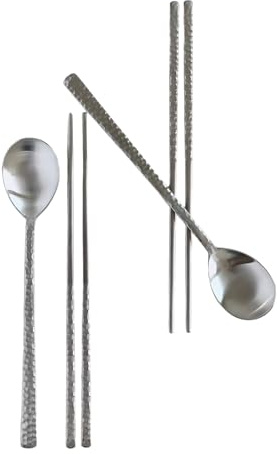 cozymomdeco Korean Made Blazing Silver Korean Spoon & Chopstick Set 18-10 Stainless Steel 2SET