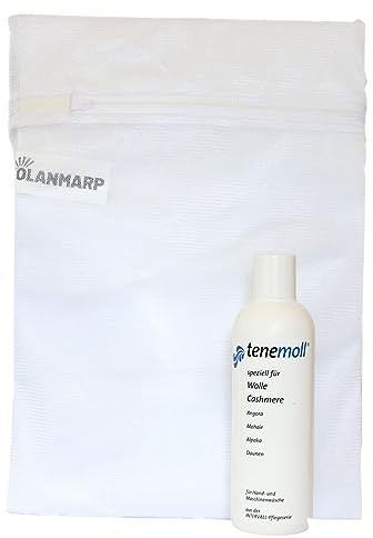 Lessive liquide concentrée pour laines Angora,Mohair,Cachemir délicates TENEMOLL 250g avec Olanmarp filet à linge 1 pièce (240 ml)