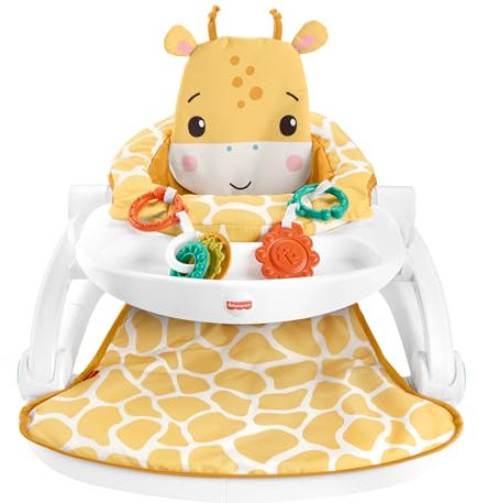Fisher-Price Portable Baby Chair with Snack Tray, BPA-Free Teether and Clacker Toy, Plush Giraffe Seat Pad, Sit-Me-Up Floor Seat, HPJ16