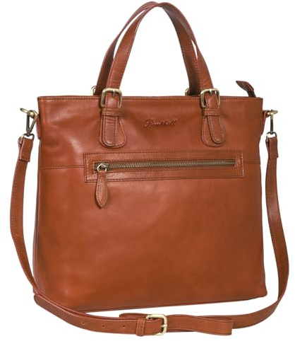 Benthill Echt Leder Handtasche Damen | Henkeltasche aus hochwertigem Rindsleder | Vintage Frauen Schultertasche | Umhängetasche, Farbe:Braun