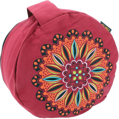GURU SHOP Cojín de yoga, cojín de meditación estampado con relleno de espelta, rojo, 13 x 30 x 30 cm, cojín de meditación y cojín