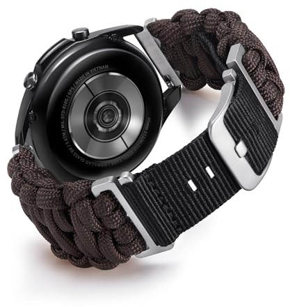 BINLUN 22MM Nylon Uhrenarmband Paracord Schnellverschluss Geflochtene Ersatzarmband Smartwatch Sport Schwarze&Silberne Schnalle Passend für Garmin/Passend für Samsung Galaxy(Silber Schnalle, Braun)