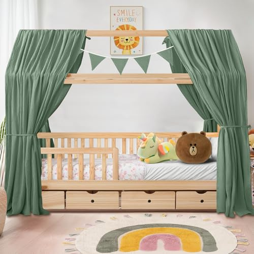 iLuane Hausbett Himmel aus 100% Baumwolle Musselin – Stoffhimmel Deko | Vorhang - Hausbett Dekoration für Mädchen & Jungen - Stoffhimmel Hausbett für 90x200 & 120x200 Kinderbetten