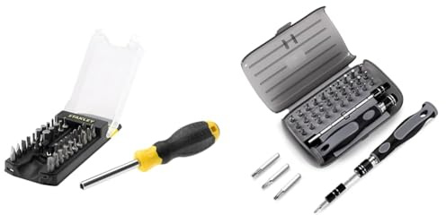 Stanley STHT0-70885 Tournevis Porte-embouts 34 Pièces Jaune/Noir Set Magnétique 32 en 1 pour Bricolage et Réparation Électronique