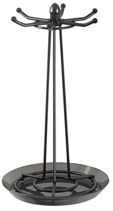 DimyFew Soporte Giratorio para Utensilios de Cocina, Organizador de Colgar con 6 Ganchos móviles, Negro, Individual