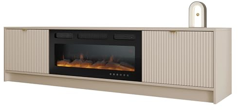Mirjan24 TV-Lowboard Tireno EF mit Elektrokamin, 2 Klappen (Sandbeige)