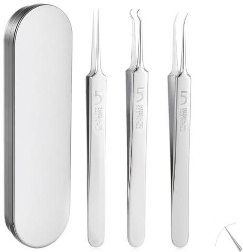 Mitesser Pinzette,3 Stücke Pickel Pinzette Edelstahl Mitesserentferner Set Komedonenquetscher Mitesser Pinzette Mitesserentferner Pickel für Entfernung Von Mitessern Auf Nase Und Gesicht Unisex