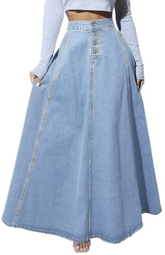 seiveini Mujer Falda de Mezclilla Larga Cintura Alta Faldas Vaquera Largas Elegant Retro D Azul Claro L