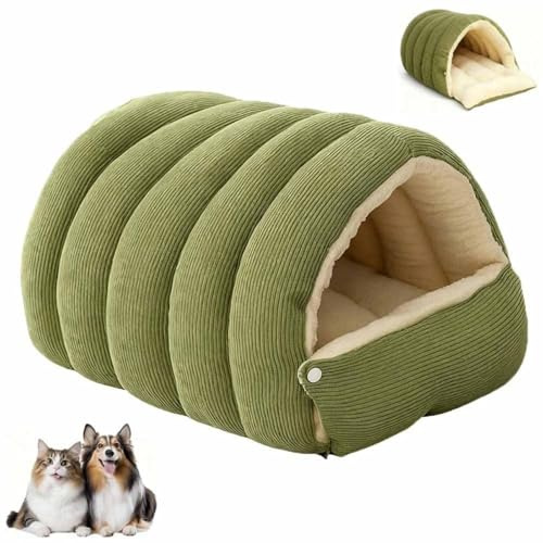 Panier pour Chat Douillet, Niche Lavable et Doudou pour Chats d'Intérieur & Petits Chiens, Tente Moelleuse et Chaude avec Coussin Amovible (Green,S)