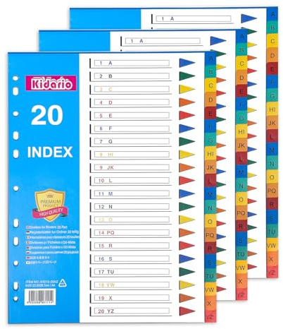 Thboxes Register für Ordner A4 A-Z, 3er Set 20-Teilige Ordner Trennblätter Bunte PP Register A4 für Ringordner Hebelordner Aktenordner Büro Schule
