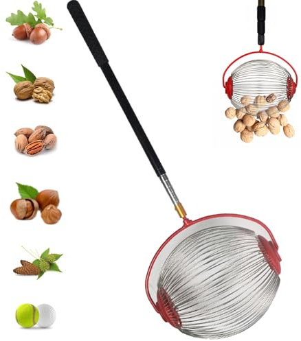 roll in sammler，nußsammler,nusssammler für walnüsse,nuss pickern,walnusssammler rollsammler,nusssammler aus Edelstahl mit teleskopstiel,kastanienpflücker und obstsammler für walnüsse,Kugelpflücker -S