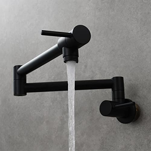 HomeLava Faltbar Kaltwasserhahn Wandmontage Topffüller, Messing Spültischarmatur Kaltwasser Zweigriff Armatur Wandarmatur 360° Schwenkbar Küchenarmatur, Schwarz