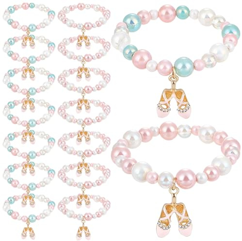 DELORIGIN 16 Stück Ballerina Armband Rosa Blau Acryl Perle Armbänder Ballett Tanz Party Mitbringsel Abschluss Geburtstag Weihnachten Ballerina Geschenke für Frauen Ballett Tänzerin Freundin