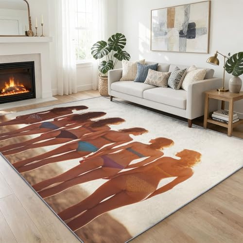 Tappeto antiscivolo per soggiorno, spiaggia, bellezza, cinema, tappeto morbido, lavabile in lavatrice, tappeto a pelo alto, piacevole per cucina, camera da letto, sala da pranzo, multicolore 60 x 120