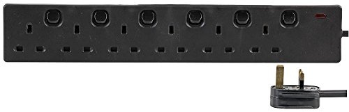 PRO ELEC 6 Gang Switched Extension Lead 2m UK Power Strip 13A Black | Power and control 6 devices individually with switched sockets and a convenient 2m cable.