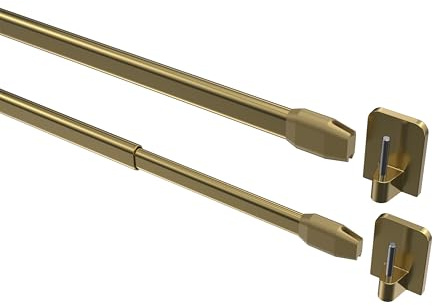 Interdeco Vitragestangen mit Klebehaken/Scheibenstangen Messing farbig (8 Stück), ausziehbar 50-80 cm