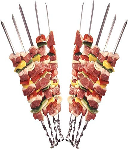 Praknu 12 Grillspieße Schaschlikspieße 40cm - Edelstahl Gehärtet - Wiederverwendbar - Pflegeleicht