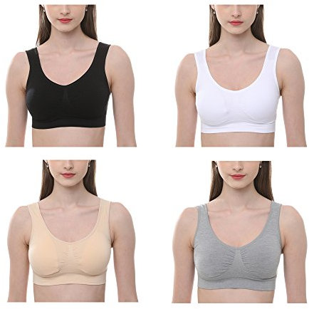JOJOANS 3/4 Pack Bra Bralette Ultimate Comfort Bra Padded Seamless Plus Size Light Support Sports Bra for Yoga Stretch Wireless Leisure Underwear, XL