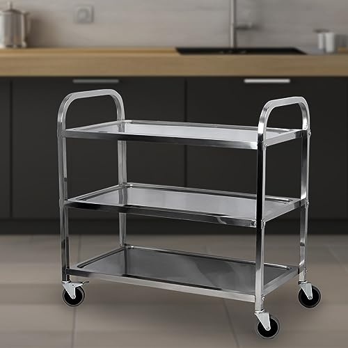 uyoyous Large 3 Tier Stainless Steel Service Trolley 950x950x500 MM