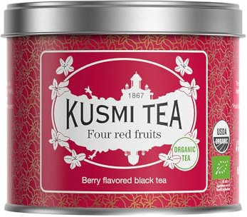 Kusmi Tea - Quatre Fruits Rouge Bio - Thé Noir Biologique, Aromatisé aux Fraises, Framboises, Groseilles et Cerises - Boîte Thé Métal 100g - Quantité pour environ 50 Tasses