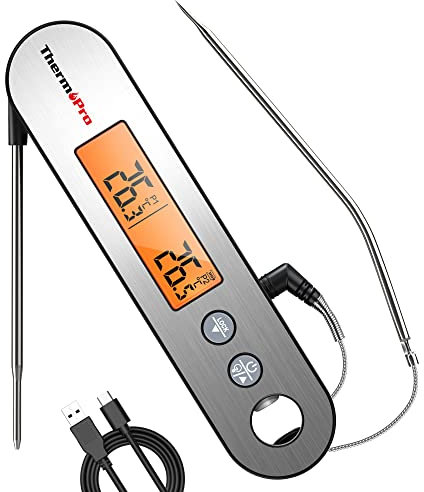 ThermoPro TP610 Termometro Cocina Alimentos con Sonda de Temperatura y Cable Largo con Alarma, Abrebotellas y Retroiluminación para Horno Barbacoa Carne Parrilla Aceite Agua Leche