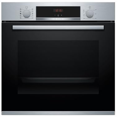 Bosch HRA534BS0 Serie 4 Einbau-Backofen mit Dampfunterstützung, 60 x 60 cm, EcoClean Direct Reinigungshilfe, 3D Heißluft Backen auf 3 Ebenen, Dampfunterstützung, Silber