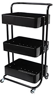 Echtwerk mobiler Servierwagen für Küche/ Bad/ Büro mit 3 Ebenen, Küchenrollwagen, Küchenwagen, Werkzeugwagen, Bastelwagen, Allzweckwagen mit Schiebegriff, Black-Edition, 43 x 32 x 86 cm