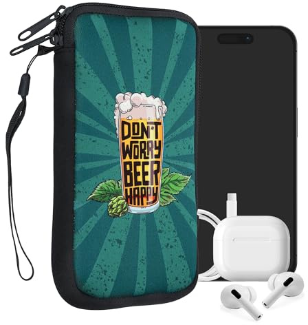 kwmobile Carcasa para móvil tamaño XL - 6,7/6,8 - Funda Universal con Cremallera - Estuche de Neopreno - Don't Worry Beer Happy