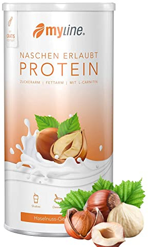 Myline Protein Shake Eiweißpulver viele Geschmacksrichtungen 400g + Maßband (Haselnuss)