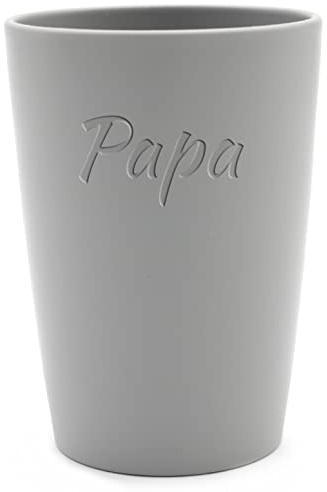 Magu 1 Personalisierter Becher aus Biopolymer (100% Erdölfrei) mit Namen | Trinkbecher + Individuelle Namensgravur Zahnputzbecher Natur Design silber