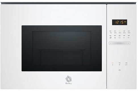 Balay Microondas encastrable sin marco, 38 cm, 25 l, Aqualisis, Ap. lateral izquierda, Cristal blanco, 8 recetas, Programación electrónica paro, Plato giratorio 31,5 cm, Con grill