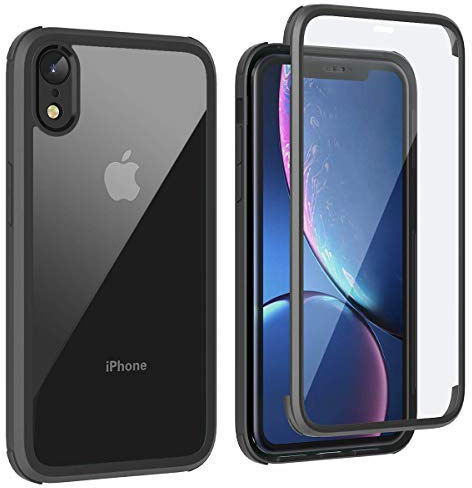 Leedia Cover Compatible with iPhone XR Case 360 Full Body Built-in Glass Screen Protector Shockproof iPhone XR Protective Case Transparent Clear Mobile Phone Case for iPhone XR 6.1 Inch Black