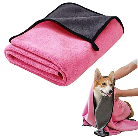 Super Absorbent Dog Towel Fast Drying Soft Dog Bathrobe,Suitable for Small Medium Dog Cat Pet Grooming Absorbent Bath Towel(Pink)
